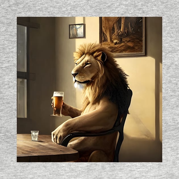 lion drinking beer by Updated_desi